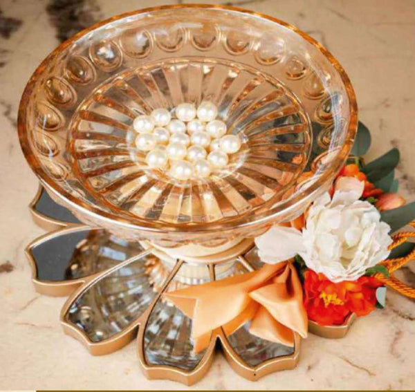 Amber Glass Bowl Flower Tray