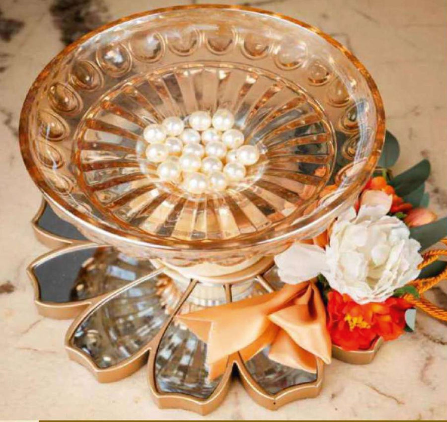Amber Glass Bowl Flower Tray