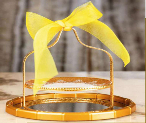 Golden Cake Stand & Glass Tray