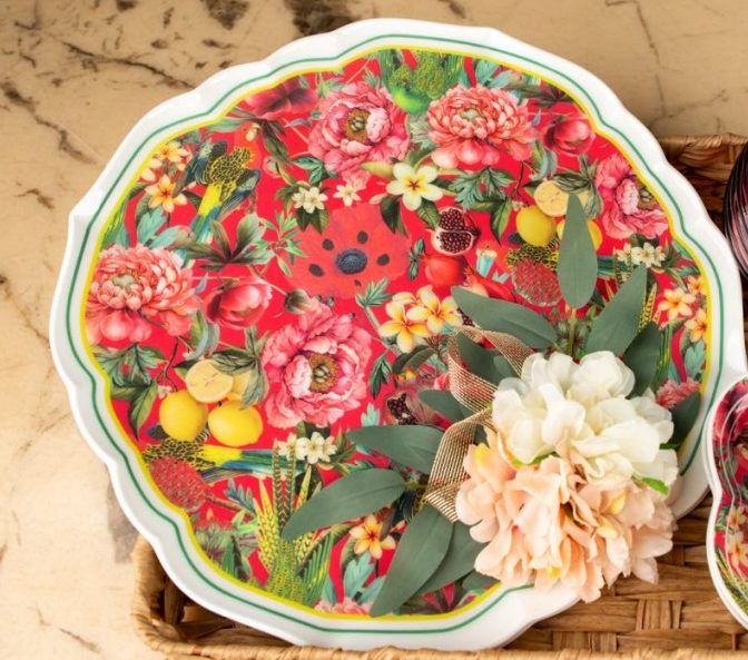  – Printed Plate Trio & Ruby Vase