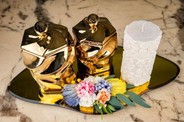 Golden Ceramic Jar Mirror Platter