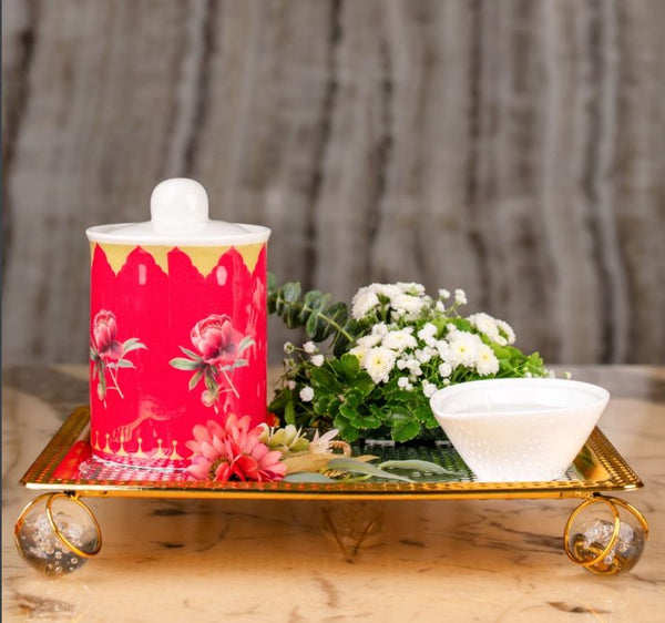 Ceramic Diya Gold & White Tray