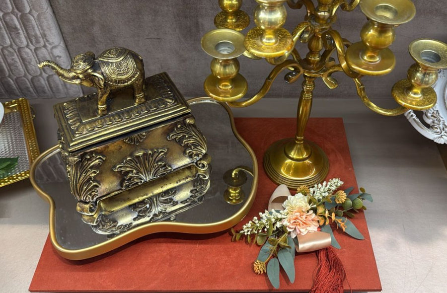 Elephant Diya Mirror Platter