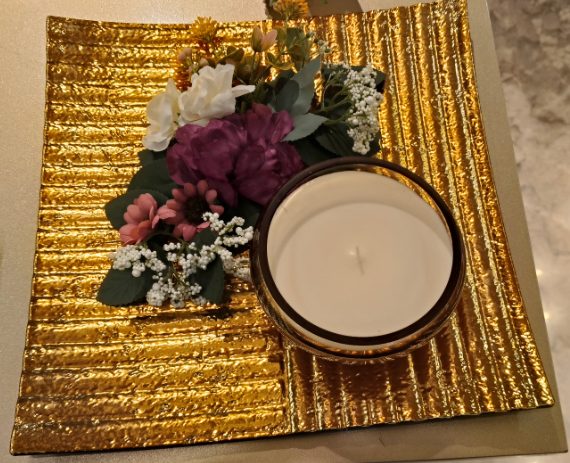Glass Candle Golden Plate