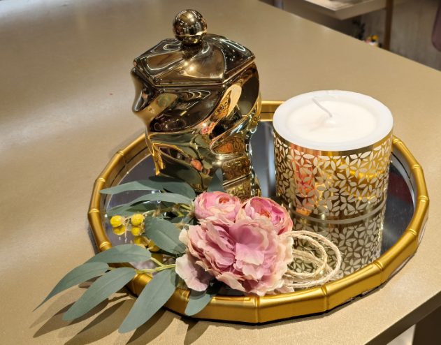 Golden Jar & Printed Candle Tray